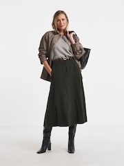 JD Williams Green Cord Godet Midi Skirt - Image 1 of 4