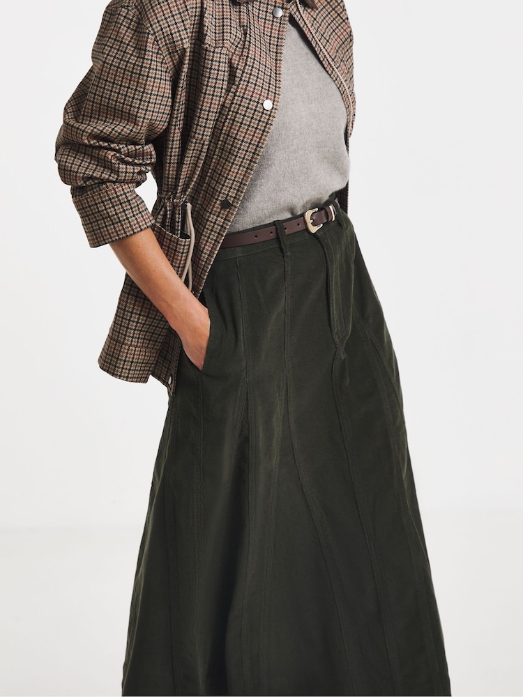 JD Williams Green Cord Godet Midi Skirt - Image 4 of 4