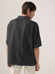 Charcoal Grey Tencel™ Lyocell Short Sleeve Shirt with Cuban Collar - Image 2 of 7