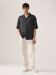 Charcoal Grey Tencel™ Lyocell Short Sleeve Shirt with Cuban Collar - Image 3 of 7