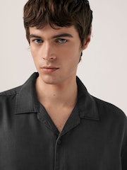 Charcoal Grey Tencel™ Lyocell Short Sleeve Shirt with Cuban Collar - Image 4 of 7