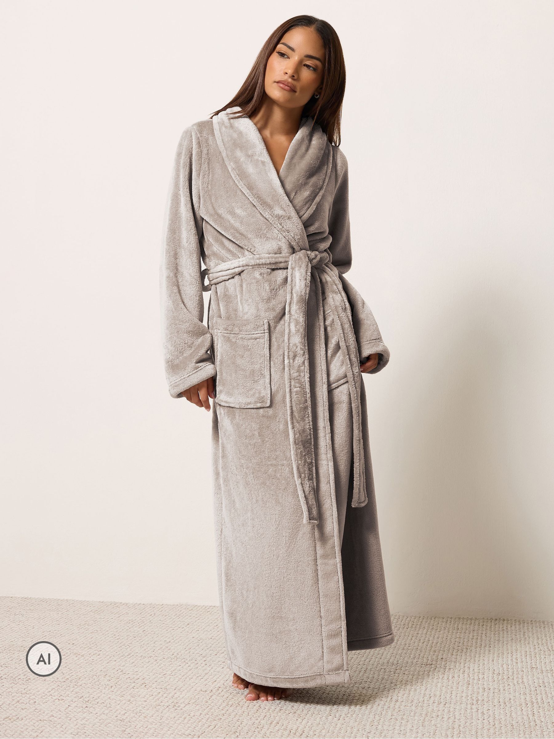 Pixiegirl Women's Taupe Petite Super Luxe Maxi Robe In | Size: 16/18 - Image 6