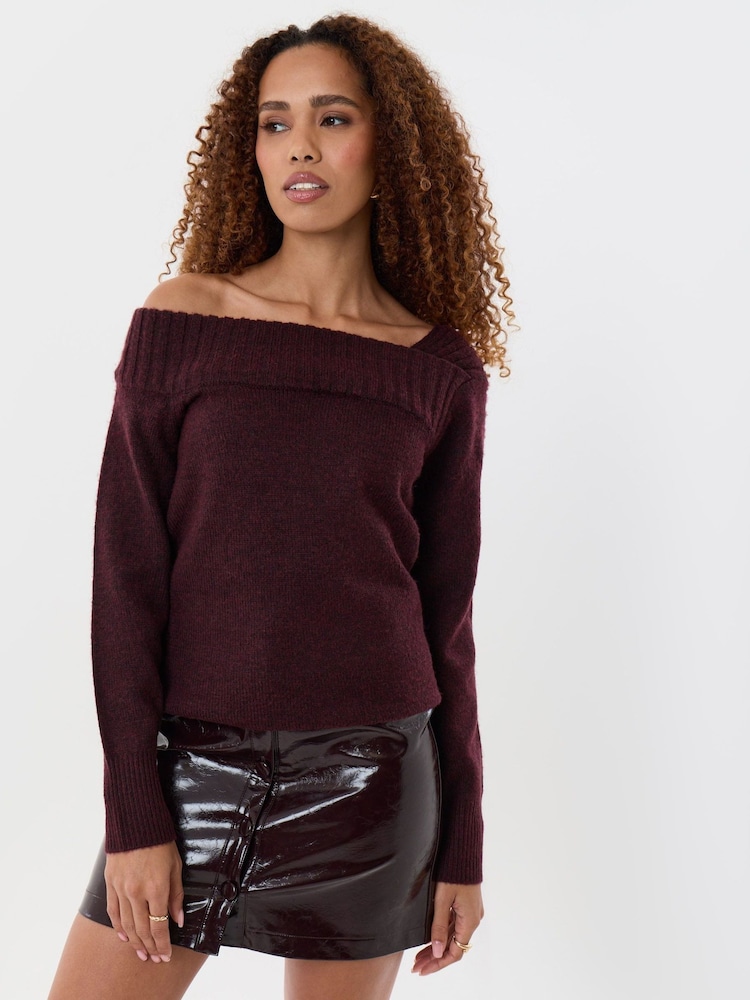 Threadbare Purple Asymmetric Slash Neck Jumper - Image 1 of 4