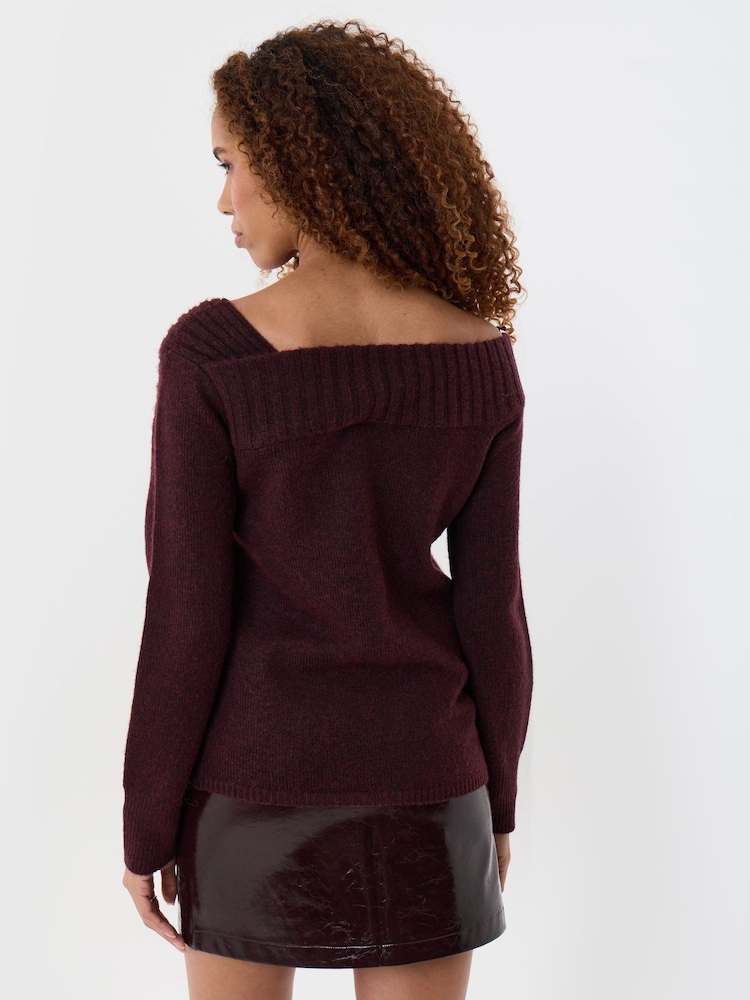 Threadbare Purple Asymmetric Slash Neck Jumper - Image 2 of 4