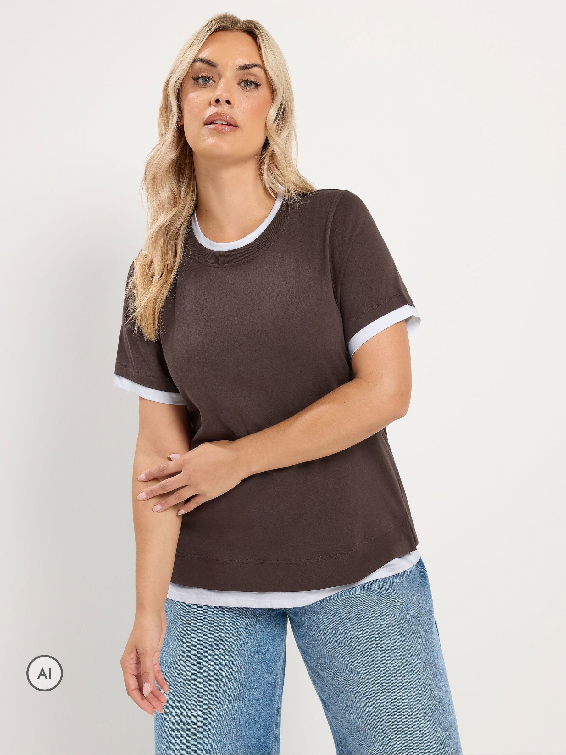 Yours Women's Chocolate 2-In-1 Cotton T-Shirt In | Size: 34/36 - Image 6