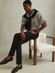 Reiss White/Black Levesi Abstract Print Cuban Collar Shirt - Image 1 of 5