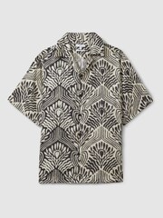 Reiss White/Black Levesi Abstract Print Cuban Collar Shirt - Image 2 of 5