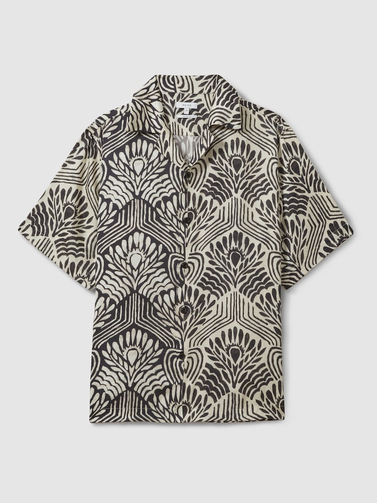 Reiss White/Black Levesi Abstract Print Cuban Collar Shirt - Image 2 of 5