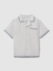 Reiss White/Soft Blue Vitan 9-13 yrs Linen Contrast Cuban Collar Shirt - Image 1 of 3