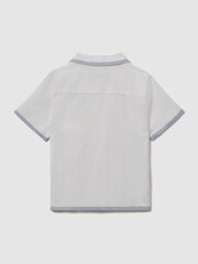 Reiss White/Soft Blue Vitan 9-13 yrs Linen Contrast Cuban Collar Shirt - Image 2 of 3