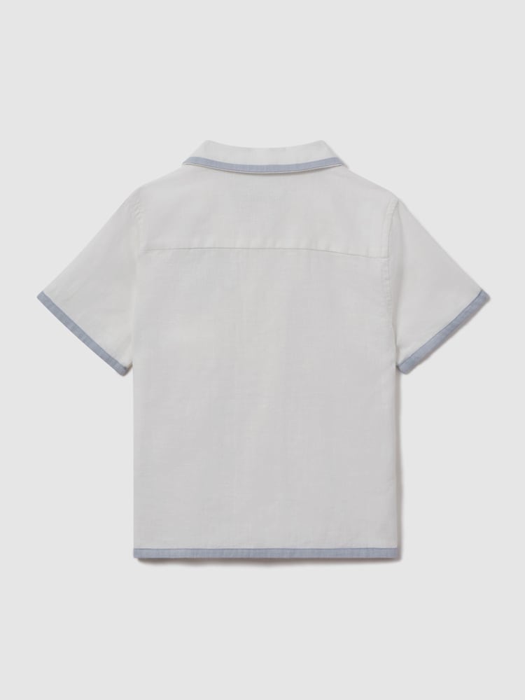 Reiss White/Soft Blue Vitan 9-13 yrs Linen Contrast Cuban Collar Shirt - Image 2 of 3
