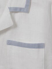 Reiss White/Soft Blue Vitan 9-13 yrs Linen Contrast Cuban Collar Shirt - Image 3 of 3