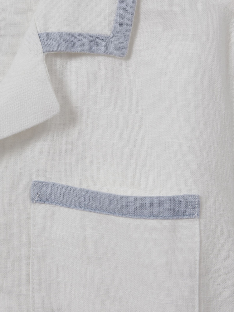 Reiss White/Soft Blue Vitan 9-13 yrs Linen Contrast Cuban Collar Shirt - Image 3 of 3