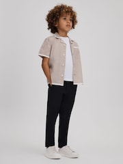 Reiss Stone/White Vitan 9-13 yrs Linen Contrast Cuban Collar Shirt - Image 1 of 4