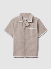 Reiss Stone/White Vitan 9-13 yrs Linen Contrast Cuban Collar Shirt - Image 2 of 4
