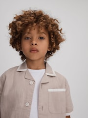 Reiss Stone/White Vitan 9-13 yrs Linen Contrast Cuban Collar Shirt - Image 3 of 4