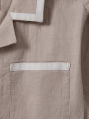 Reiss Stone/White Vitan 9-13 yrs Linen Contrast Cuban Collar Shirt - Image 4 of 4