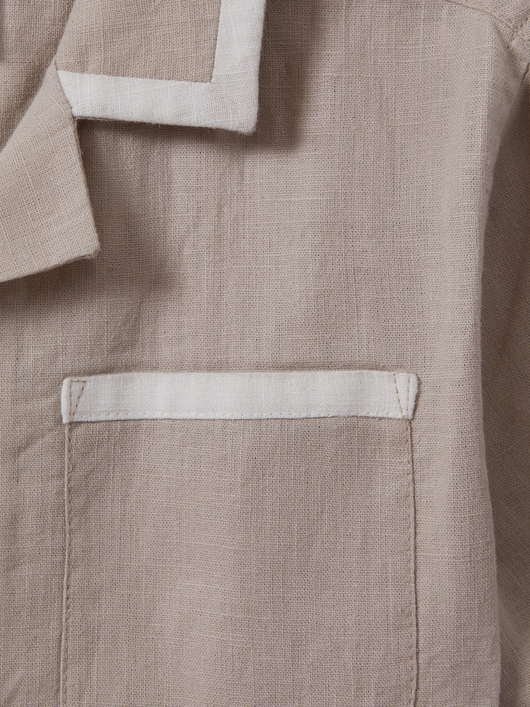 Reiss Stone/White Vitan 9-13 yrs Linen Contrast Cuban Collar Shirt - Image 4 of 4