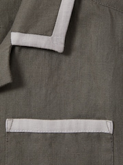 Reiss Khaki/White Vitan 3-9 yrs Linen Contrast Cuban Collar Shirt - Image 4 of 4