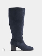 Yours Curve Blue Stacked Heel Faux Suede Boots - Image 2 of 4