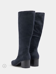 Yours Curve Blue Stacked Heel Faux Suede Boots - Image 3 of 4