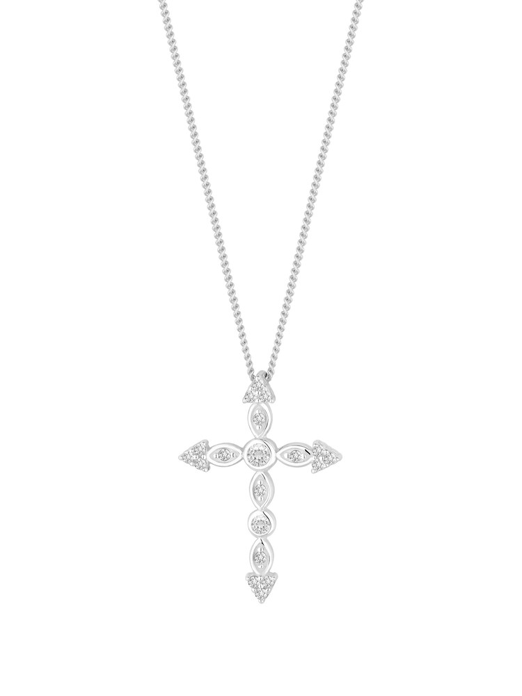 Simply Silver Silver Tone Cubic Zirconia Cross Pendant Necklace - Image 1 of 4