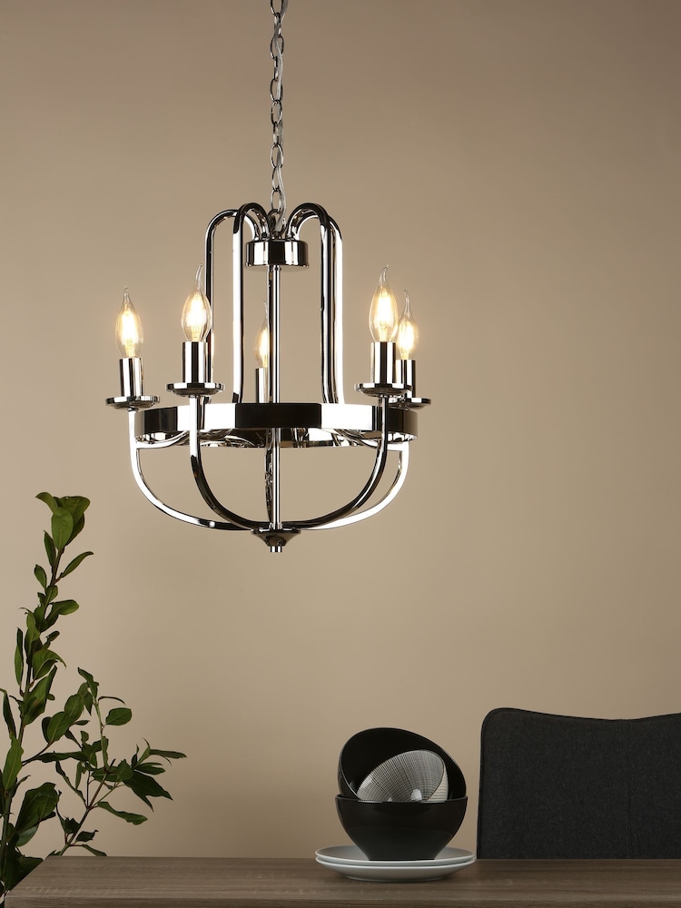 Dar Lighting Silver Heythrope 5 Light Armed Ceiling Light Fitting - Image 1 of 4 Dar Lighting Silver Heythrope 5 Light Armed Ceiling Light Fitting - Image 1 of 4