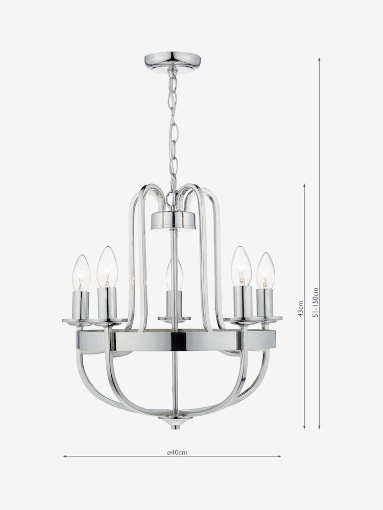 Dar Lighting Silver Heythrope 5 Light Armed Ceiling Light Fitting - Image 4 of 4 Dar Lighting Silver Heythrope 5 Light Armed Ceiling Light Fitting - Image 4 of 4