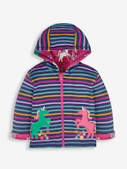 JoJo Maman Bébé Raspberry Pink Unicorn Appliqué Reversible Hoodie With Pet In Pocket - Image 2 of 7