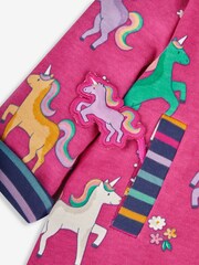 JoJo Maman Bébé Raspberry Pink Unicorn Appliqué Reversible Hoodie With Pet In Pocket - Image 7 of 7