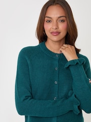 Threadbare Teal Green Crew Neck Ruffle Cardigan - Image 4 of 4