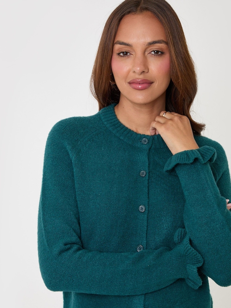 Threadbare Teal Green Crew Neck Ruffle Cardigan - Image 4 of 4 Threadbare Teal Green Crew Neck Ruffle Cardigan - Image 4 of 4