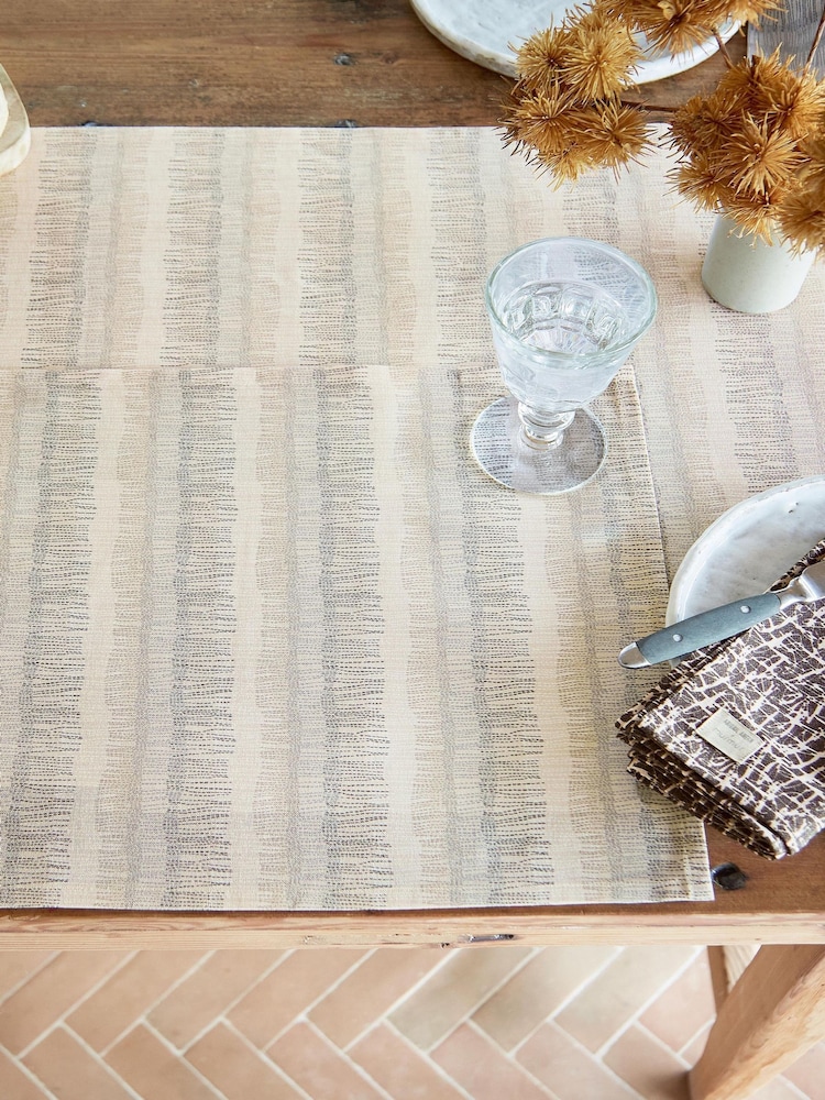 ABIGAIL AHERN x MURMUR Set of 2 Charcoal Canvas Cream Moya Placemats - Image 1 of 3