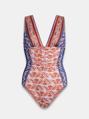 Mint Velvet Red/Blue Panel Plunge Swimsuit - Image 3 of 4