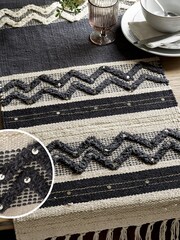 Monochrome Metallic Woven Kitchen Table Runner - Image 1 of 3