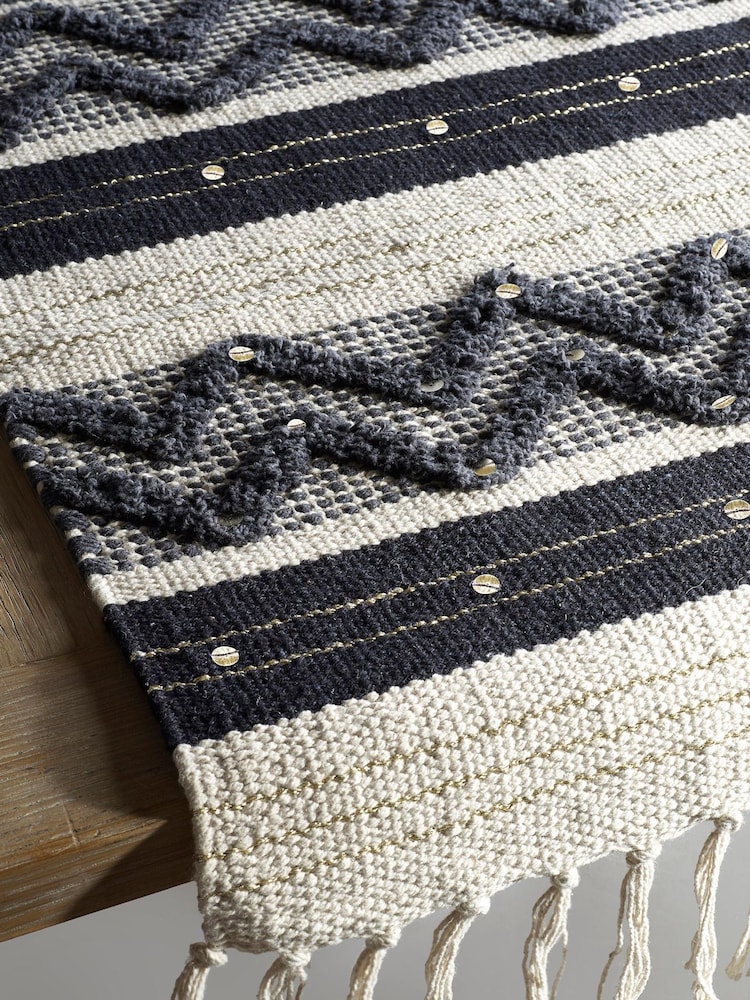Monochrome Metallic Woven Kitchen Table Runner - Image 2 of 3