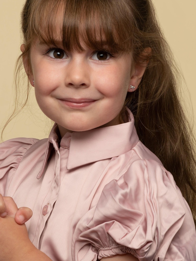 Beaverbrooks Children's Mini B Silver Bow Earrings - Image 5 of 5 Beaverbrooks Children's Mini B Silver Bow Earrings - Image 5 of 5