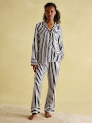 Joules Alma Navy & White Striped Pyjama Set - Image 1 of 7
