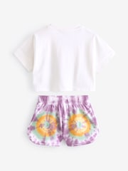 Ecru White Sequin Celestial Graphic 100% Cotton T-Shirt and Tie Dye Shorts Set (3-16yrs) - Image 6 of 7