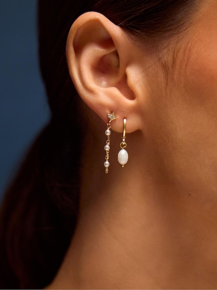 Accessorize Gold Tone 4ct Mother of Pearl Stud & Hoop Earrings 5-Pack - Image 2 of 2