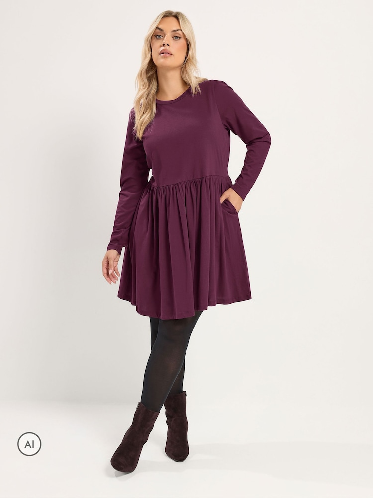 Yours Curve Purple Peplum Mini Dress - Image 1 of 6 Yours Curve Purple Peplum Mini Dress - Image 1 of 6