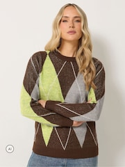 Long Tall Sally Brown Argyle Knitted Jumper - Image 1 of 6