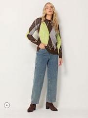 Long Tall Sally Brown Argyle Knitted Jumper - Image 2 of 6