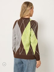 Long Tall Sally Brown Argyle Knitted Jumper - Image 3 of 6