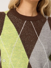 Long Tall Sally Brown Argyle Knitted Jumper - Image 4 of 6