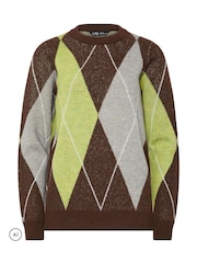 Long Tall Sally Brown Argyle Knitted Jumper - Image 5 of 6