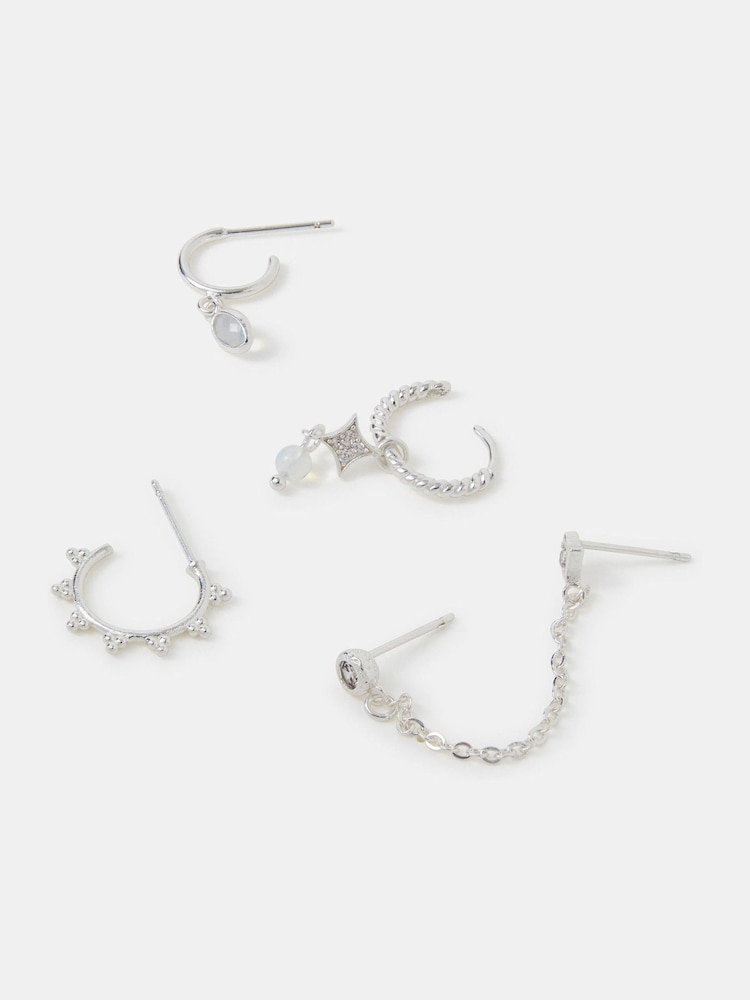 Accessorize 925 Sterling Silver Opal Stud & Hoop Earrings 5-Pack - Image 1 of 2