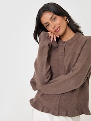 Threadbare Brown Crew Neck Ruffle Cardigan - Image 2 of 5