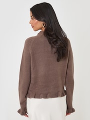 Threadbare Brown Crew Neck Ruffle Cardigan - Image 3 of 5