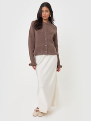 Threadbare Brown Crew Neck Ruffle Cardigan - Image 4 of 5